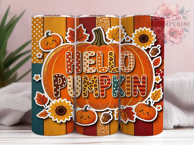 Autumn Hello Pumpkin 20oz Tumbler, Hello Pumpkin, Autumn Style, Fall Theme, Sublimation Wrap, 20oz Tumbler, Cozy Aesthetic, Rustic Design Sublimation Li Zamperini 