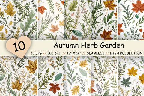 Autumn Herb Garden Digital Paper, Autumn Craft Work, Autumn Pattern, Fall Pattern, Scrapbook Kit, Autumn Leaves, Autumn Vibe Digital Pattern FloridPrintables 
