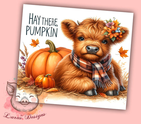 Autumn Highland Cow 20 oz Skinny Tumbler Sublimation Design, Straight & Tapered Tumbler Png, Fall Cow Tumbler Png, Digital Download PNG Sublimation Lara' s Designs 