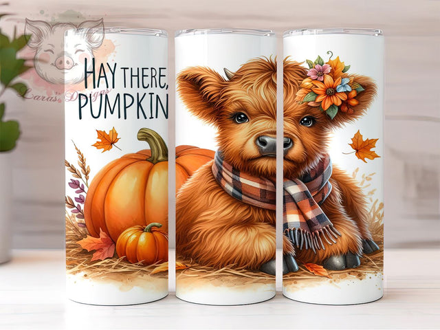 Autumn Highland Cow 20 oz Skinny Tumbler Sublimation Design, Straight & Tapered Tumbler Png, Fall Cow Tumbler Png, Digital Download PNG Sublimation Lara' s Designs 