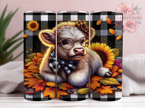 Autumn Highland Cow 20 oz Skinny Tumbler Sublimation Design, Straight & Tapered Tumbler Png, Highland Cow Fall Tumbler Png, Digital Download PNG Sublimation Li Zamperini 