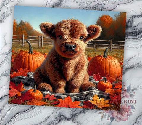 Autumn Highland Cow 20 oz Skinny Tumbler Sublimation Design, Straight & Tapered Tumbler Png, Highland Cow Fall Tumbler Png, Digital Download PNG Sublimation Li Zamperini 