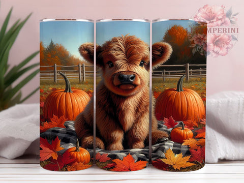 Autumn Highland Cow 20 oz Skinny Tumbler Sublimation Design, Straight & Tapered Tumbler Png, Highland Cow Fall Tumbler Png, Digital Download PNG Sublimation Li Zamperini 