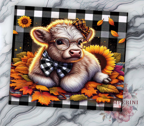 Autumn Highland Cow 20 oz Skinny Tumbler Sublimation Design, Straight & Tapered Tumbler Png, Highland Cow Fall Tumbler Png, Digital Download PNG Sublimation Li Zamperini 