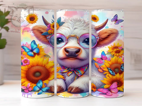 Autumn Highland Cow 20 oz Skinny Tumbler Sublimation Design, Straight & Tapered Tumbler Png, Highland Cow Tumbler Png, Digital Download PNG Sublimation Lara' s Designs 