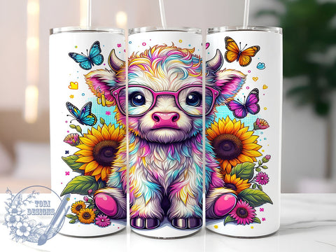 Autumn Highland Cow 20oz Skinny Tumbler PNG, Highland Cow Tumbler Sublimation Wrap, Straight & Tapered Tumbler Wrap, Instant Digital Download Sublimation ToriDesigns 