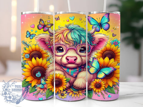 Autumn Highland Cow 20oz Skinny Tumbler PNG, Highland Cow Tumbler Sublimation Wrap, Straight & Tapered Tumbler Wrap, Instant Digital Download Sublimation ToriDesigns 