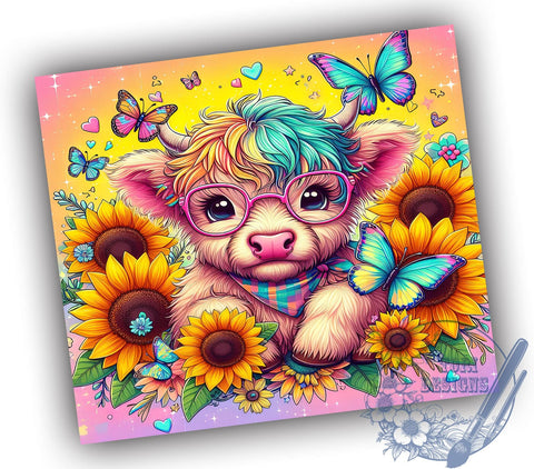 Autumn Highland Cow 20oz Skinny Tumbler PNG, Highland Cow Tumbler Sublimation Wrap, Straight & Tapered Tumbler Wrap, Instant Digital Download Sublimation ToriDesigns 