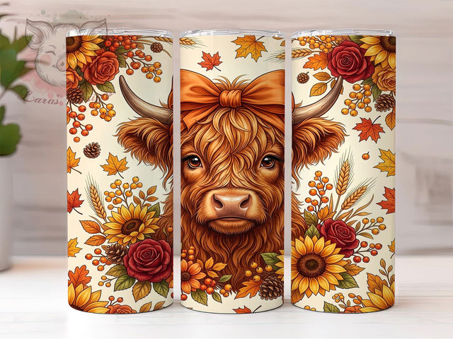 Autumn Highland Cow 20oz Tumbler, Autumn Highland Cow, Highland Cow Tumbler, Autumn Cow Tumbler, Highland Cow PNG, Autumn Highland PNG, Fall Highland Cow, Highland Cow Wrap Sublimation Lara' s Designs 