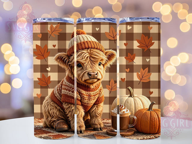 Autumn Highland Cow 20oz Tumbler, Cow Motif, Autumn Theme, Highland Accent, Rustic Art Design, Cozy Charm, Sublimation Wrap, 20oz Tumbler Sublimation SvggirlplusArt 