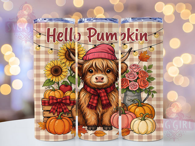 Autumn Highland Cow 20oz Tumbler Wrap, Highland Cow, Autumn Theme, Rustic Charm, Farmhouse Style, Whimsical Design, Skinny Tumbler, Sublimation PNG Sublimation SvggirlplusArt 