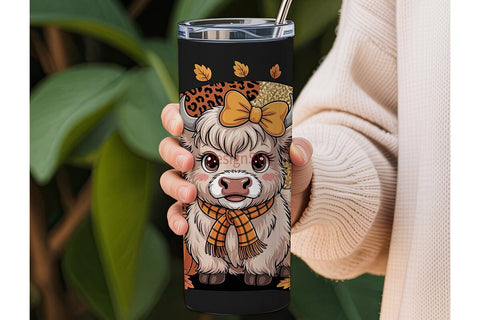 Autumn Highland Cow 20oz Tumbler Wrap Sublimation DesignSVG 