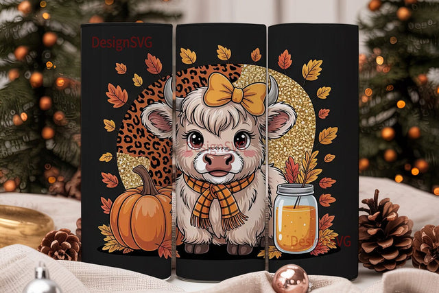 Autumn Highland Cow 20oz Tumbler Wrap Sublimation DesignSVG 