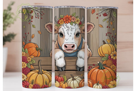 Autumn Highland Cow 20oz Tumbler Wrap Sublimation PixelChick 