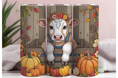 Autumn Highland Cow 20oz Tumbler Wrap Sublimation PixelChick 