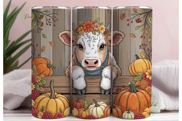 Autumn Highland Cow 20oz Tumbler Wrap Sublimation PixelChick 