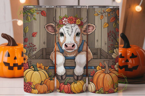 Autumn Highland Cow 20oz Tumbler Wrap Sublimation PixelChick 