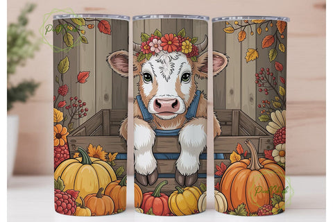 Autumn Highland Cow 20oz Tumbler Wrap Sublimation PixelChick 