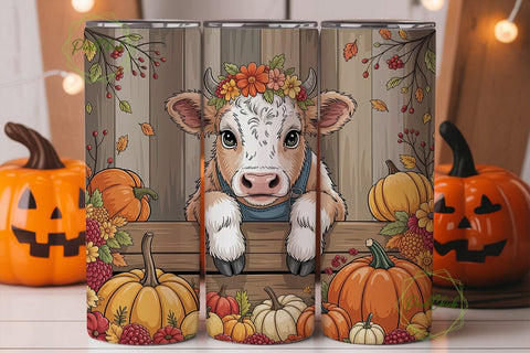 Autumn Highland Cow 20oz Tumbler Wrap Sublimation PixelChick 