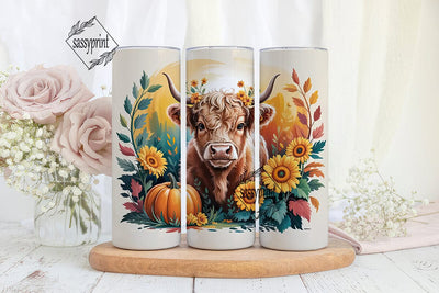 Autumn Highland Cow 20oz Tumbler Wrap Sublimation sassyprint 