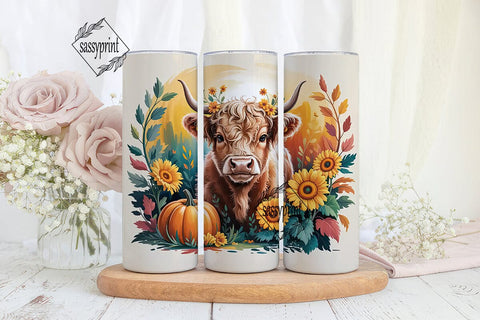 Autumn Highland Cow 20oz Tumbler Wrap Sublimation sassyprint 