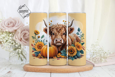 Autumn Highland Cow 20oz Tumbler Wrap Sublimation sassyprint 