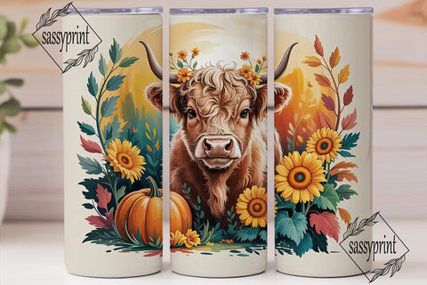 Autumn Highland Cow 20oz Tumbler Wrap Sublimation sassyprint 