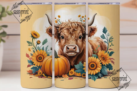 Autumn Highland Cow 20oz Tumbler Wrap Sublimation sassyprint 