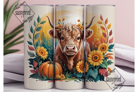 Autumn Highland Cow 20oz Tumbler Wrap Sublimation sassyprint 