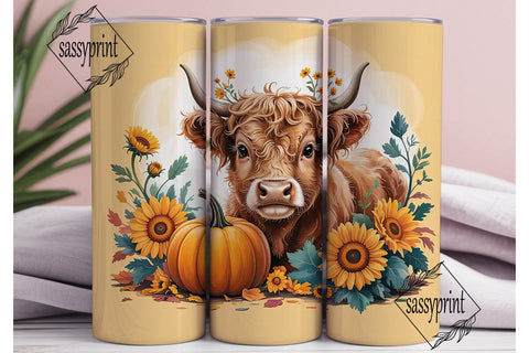 Autumn Highland Cow 20oz Tumbler Wrap Sublimation sassyprint 