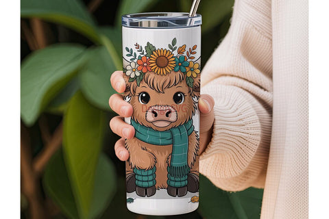 Autumn Highland Cow Calf 20oz Tumbler Sublimation DesignSVG 