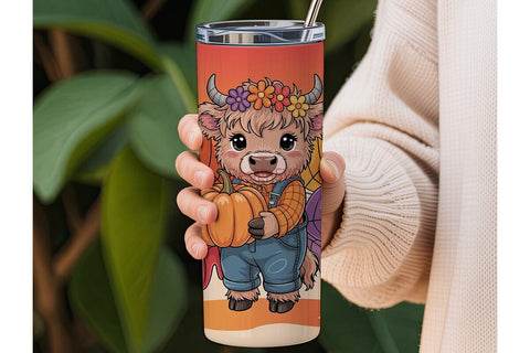 Autumn Highland Cow Calf 20oz Tumbler Sublimation DesignSVG 