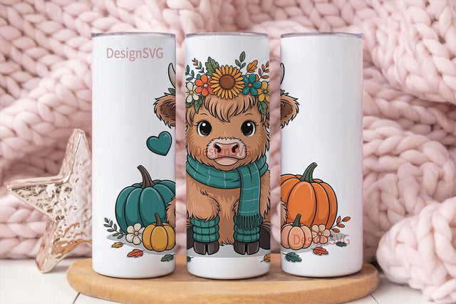 Autumn Highland Cow Calf 20oz Tumbler Sublimation DesignSVG 