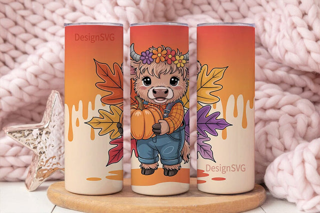 Autumn Highland Cow Calf 20oz Tumbler Sublimation DesignSVG 