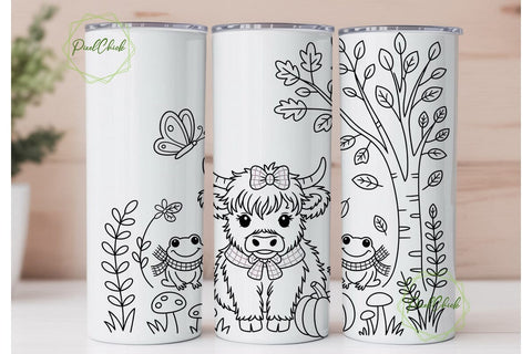 Autumn Highland Cow & Frog 20oz Tumbler Sublimation PixelChick 