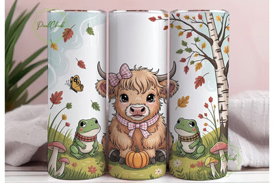 Autumn Highland Cow & Frog 20oz Tumbler Sublimation PixelChick 