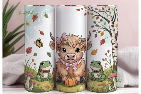 Autumn Highland Cow & Frog 20oz Tumbler Sublimation PixelChick 
