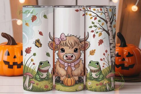 Autumn Highland Cow & Frog 20oz Tumbler Sublimation PixelChick 