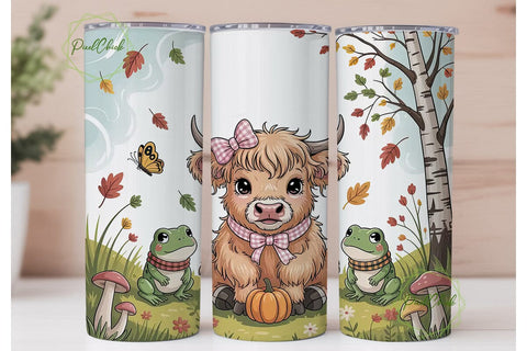 Autumn Highland Cow & Frog 20oz Tumbler Sublimation PixelChick 
