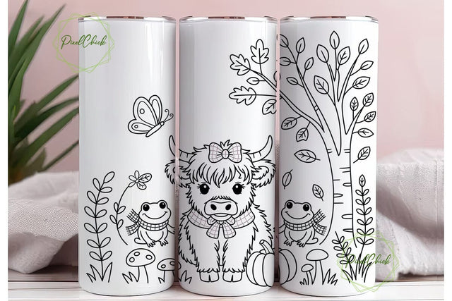 Autumn Highland Cow & Frog 20oz Tumbler Sublimation PixelChick 