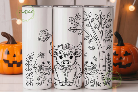 Autumn Highland Cow & Frog 20oz Tumbler Sublimation PixelChick 