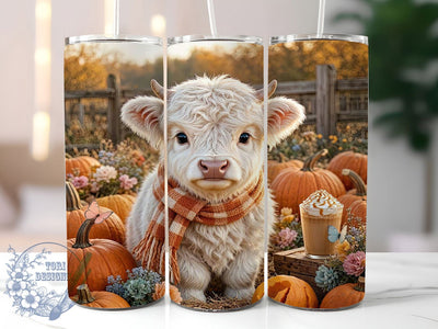 Autumn Highland Cow Latte 20oz Tumbler, Highland Cow Motif, Autumn Theme, Latte Design, Cozy Charm, Rustic Accent, Sublimation Wrap, 20oz Tumbler Sublimation ToriDesigns 