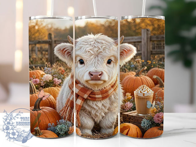 Autumn Highland Cow Latte 20oz Tumbler, Highland Cow Motif, Autumn Theme, Latte Design, Cozy Charm, Rustic Accent, Sublimation Wrap, 20oz Tumbler Sublimation ToriDesigns 