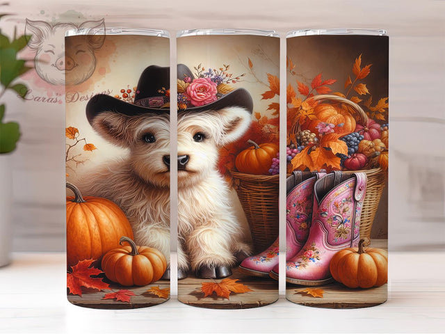 Autumn Highland Cow Pumpkin Tumbler, Highland Cow Wrap, Pumpkin Cowgirl, Western Sublimation, Rustic Farmhouse, Fall Country Style, 20oz Tumbler Design Sublimation Lara' s Designs 