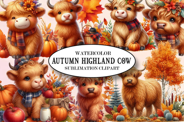 Autumn Highland Cow Sublimation Clipart Sublimation SVGista 
