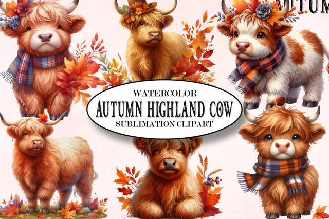 Autumn Highland Cow Sublimation Clipart Sublimation SVGista 