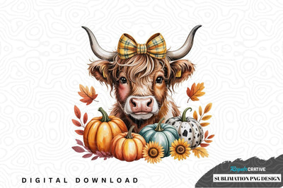 Autumn highland cow sublimation png design Sublimation Regulrcrative 