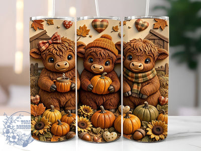 Autumn Highland Cows 20oz Tumbler, Autumn highland cow, Highland cow tumbler, 20oz skinny tumbler, Cute cow design, Fall tumbler wrap, Sublimation tumbler wrap, Autumn cow pattern Sublimation ToriDesigns 