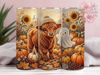 Autumn Highland Ghost Charm 20oz Tumbler, Ghost Motif, Highland Accent, Autumn Theme, Folk Art Design, Rustic Flair, Sublimation Wrap, 20oz Tumbler Sublimation Li Zamperini 