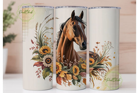 Autumn Horse Sunflowers 20oz Tumbler Sublimation PixelChick 